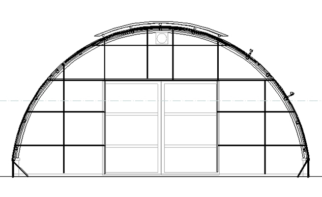 Ontwerp romneyloods Glas/staal. Dak dubbelwandig polycarbonaat golfplaat.
                